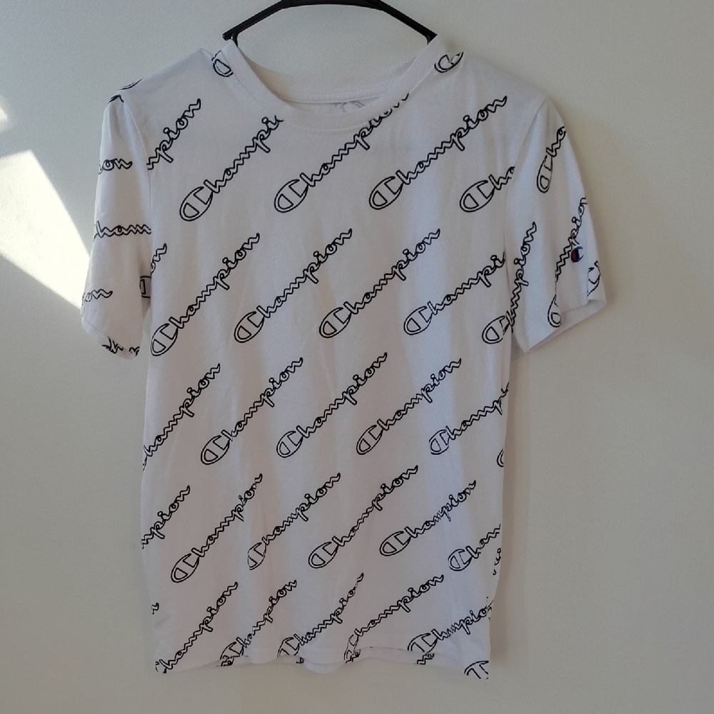 Champion White All-Over Logo Youth Boys Tee